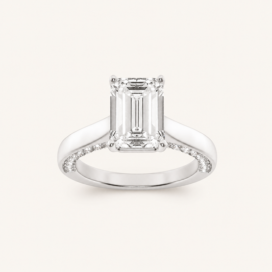 2.00CT Emerald Cut Lab Grown Diamond Side Stone Ring