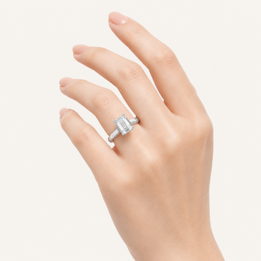 1.25 CT Emerald Cut Lab Grown Diamond Side Stone Ring