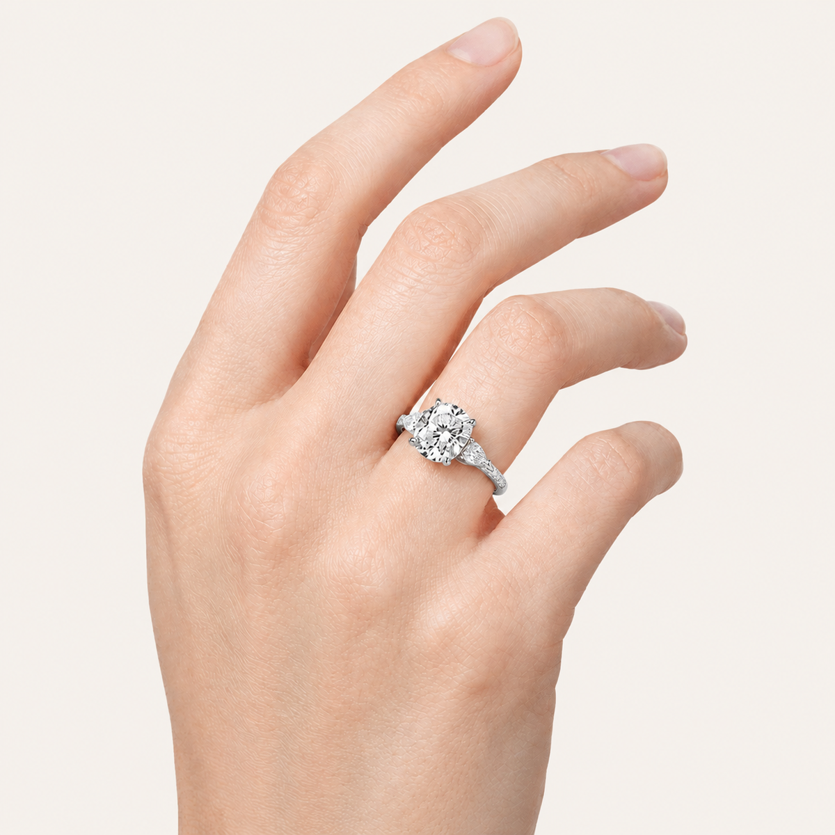 2.5CT Oval Cut Lab Grown Diamond Hidden Halo Side Stone Ring