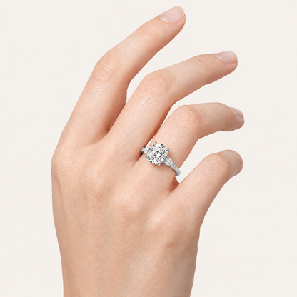 2.5CT Oval Cut Lab Grown Diamond Hidden Halo Side Stone Ring