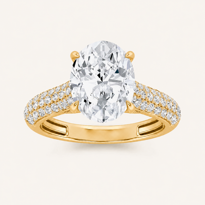 2.5CT Oval Cut Lab Grown Diamond Hidden Halo Side Stone Ring