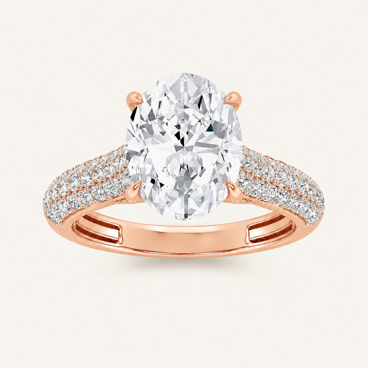 2.5CT Oval Cut Lab Grown Diamond Hidden Halo Side Stone Ring