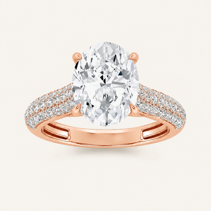 2.5CT Oval Cut Lab Grown Diamond Hidden Halo Side Stone Ring