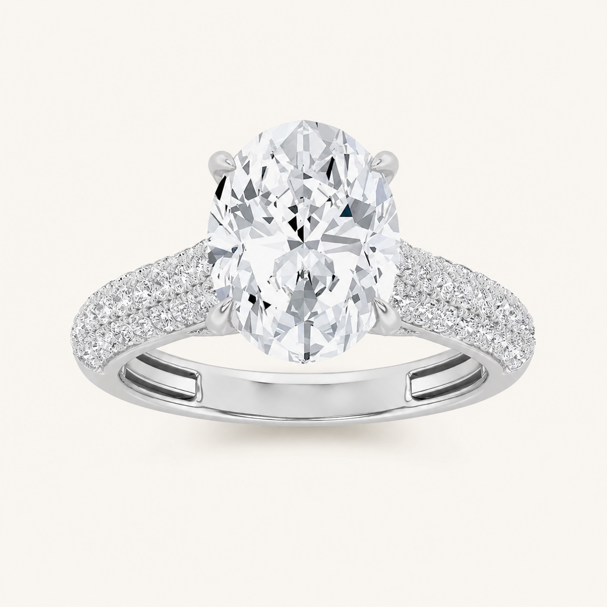 2.5CT Oval Cut Lab Grown Diamond Hidden Halo Side Stone Ring