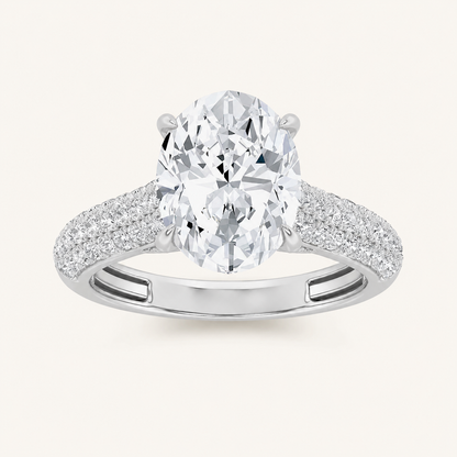 2.5CT Oval Cut Lab Grown Diamond Hidden Halo Side Stone Ring