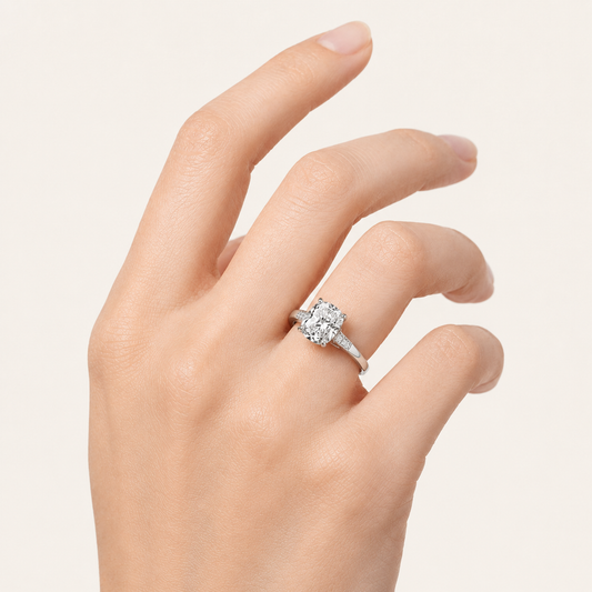 2.50 CT Elongated Cushion Cut Lab Grown Diamond Side Stone Ring