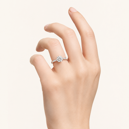 2.00 CT Round Cut Lab Grown Diamond Hidden Halo Side Stone Ring
