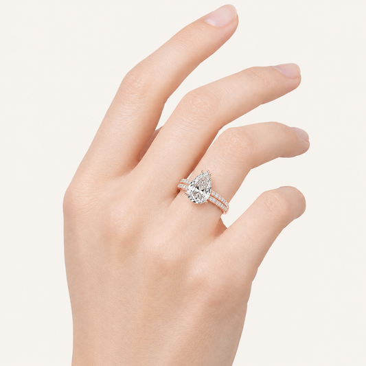 1.5CT Pear Cut Lab Grown Diamond Hidden Halo Side Stone Ring