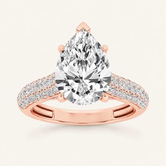 1.5CT Pear Cut Lab Grown Diamond Hidden Halo Side Stone Ring