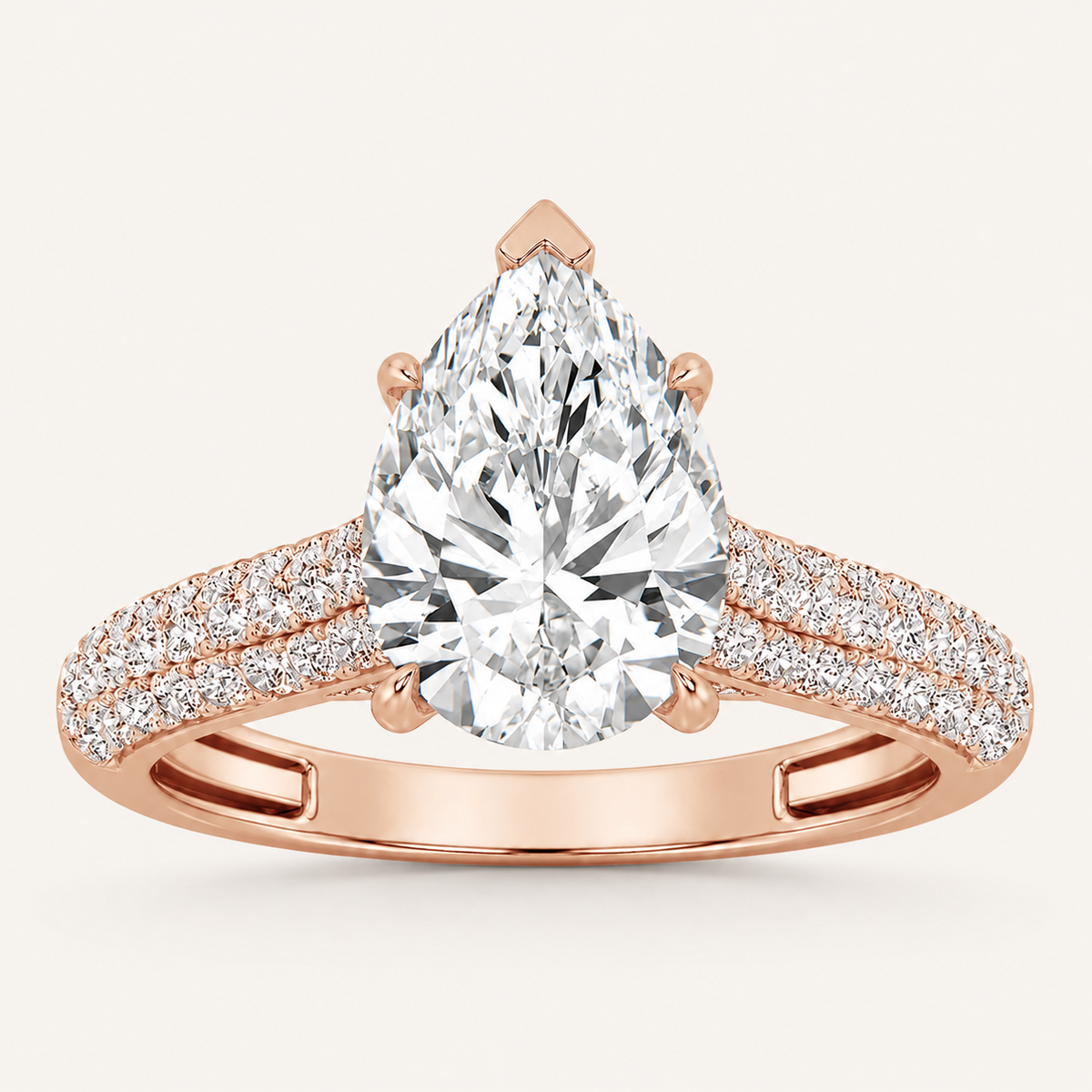 2.5CT Pear Cut Lab Grown Diamond Hidden Halo Side Stone Ring