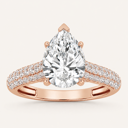 2.5CT Pear Cut Lab Grown Diamond Hidden Halo Side Stone Ring