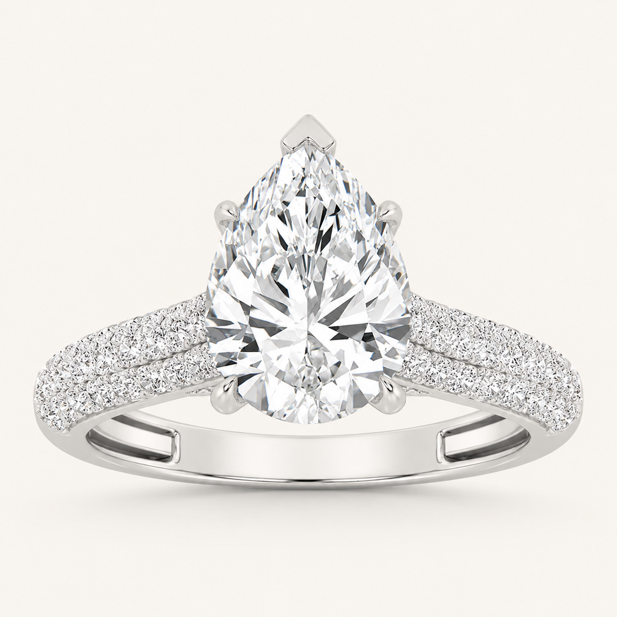 2.5CT Pear Cut Lab Grown Diamond Hidden Halo Side Stone Ring