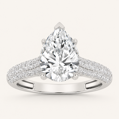 2.5CT Pear Cut Lab Grown Diamond Hidden Halo Side Stone Ring