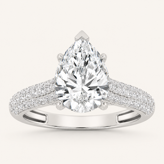 2.5CT Pear Cut Lab Grown Diamond Hidden Halo Side Stone Ring