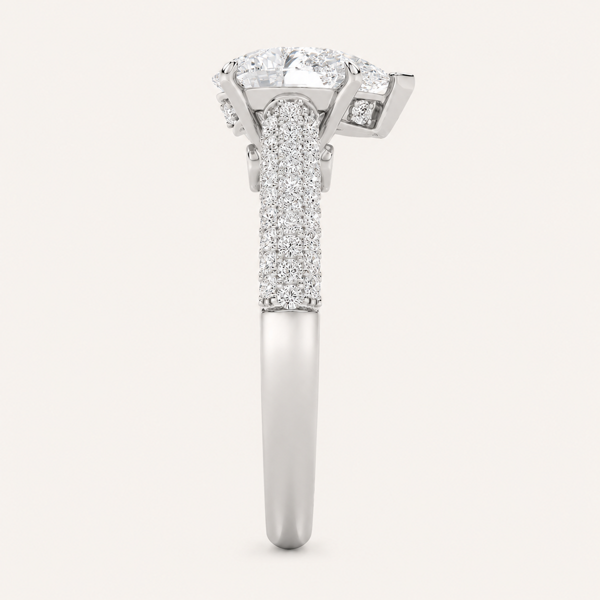2.5CT Pear Cut Lab Grown Diamond Hidden Halo Side Stone Ring