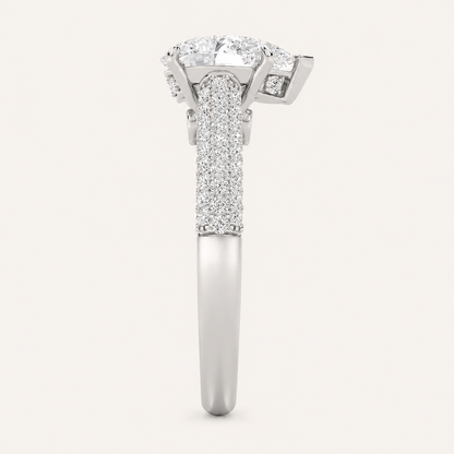 2.5CT Pear Cut Lab Grown Diamond Hidden Halo Side Stone Ring
