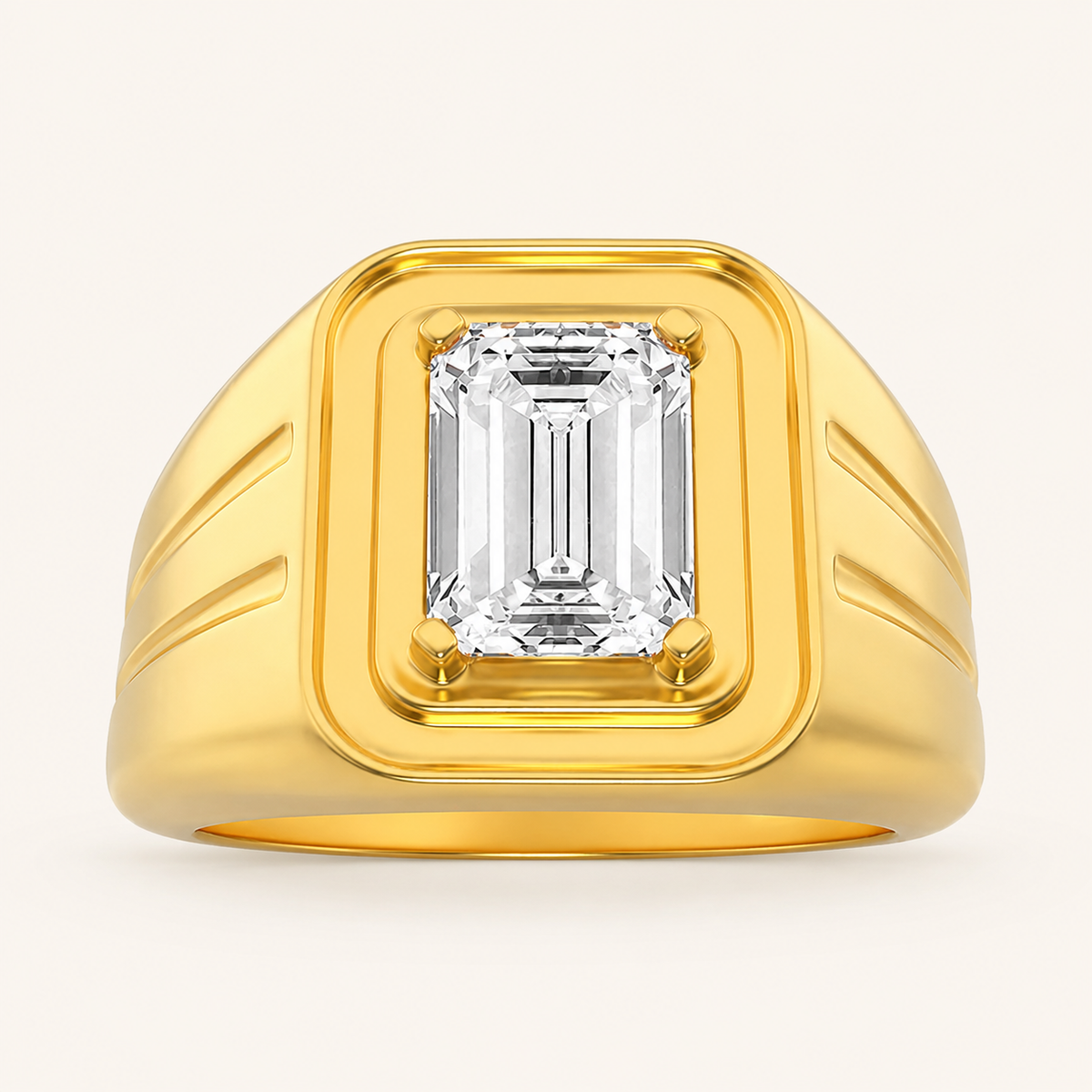 2CT Emerald Cut Lab Grown Diamond Solitaire Men's Ring