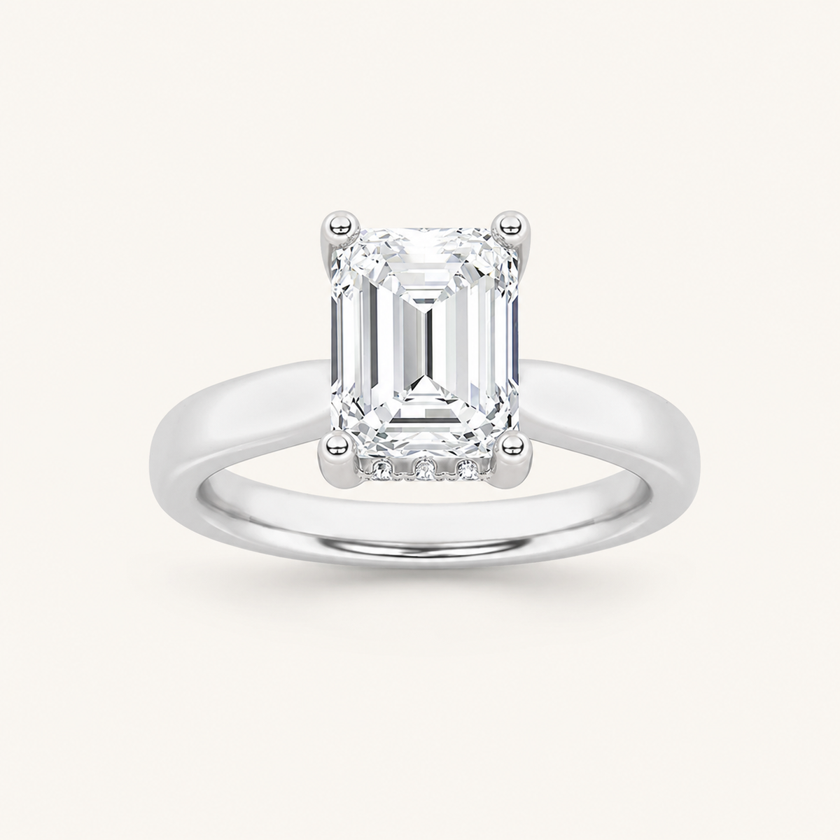 3.00 CT Emerald Cut Lab Grown Diamond Hidden Halo Ring