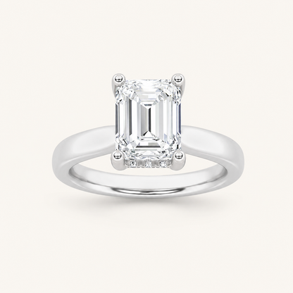 3.00 CT Emerald Cut Lab Grown Diamond Hidden Halo Ring