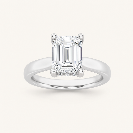 3.00 CT Emerald Cut Lab Grown Diamond Hidden Halo Ring