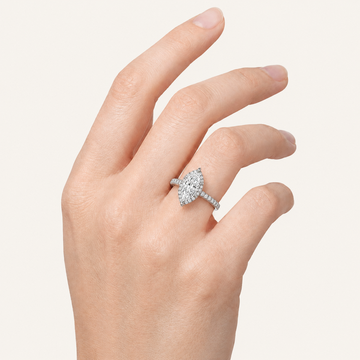 2CT Marquise Cut Lab Grown Diamond Halo Side Stone Ring