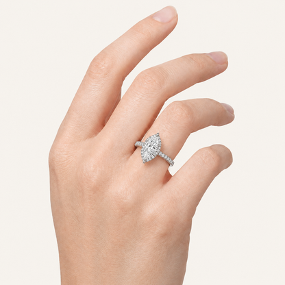 2CT Marquise Cut Lab Grown Diamond Halo Side Stone Ring