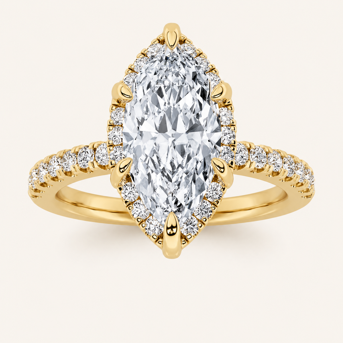 2CT Marquise Cut Lab Grown Diamond Halo Side Stone Ring