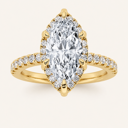 2CT Marquise Cut Lab Grown Diamond Halo Side Stone Ring