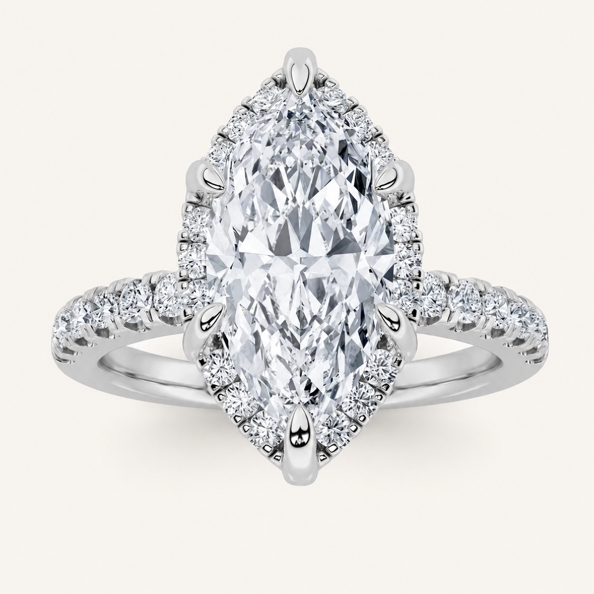 2CT Marquise Cut Lab Grown Diamond Halo Side Stone Ring