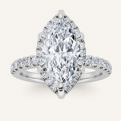 2CT Marquise Cut Lab Grown Diamond Halo Side Stone Ring