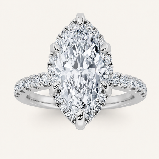 2CT Marquise Cut Lab Grown Diamond Halo Side Stone Ring