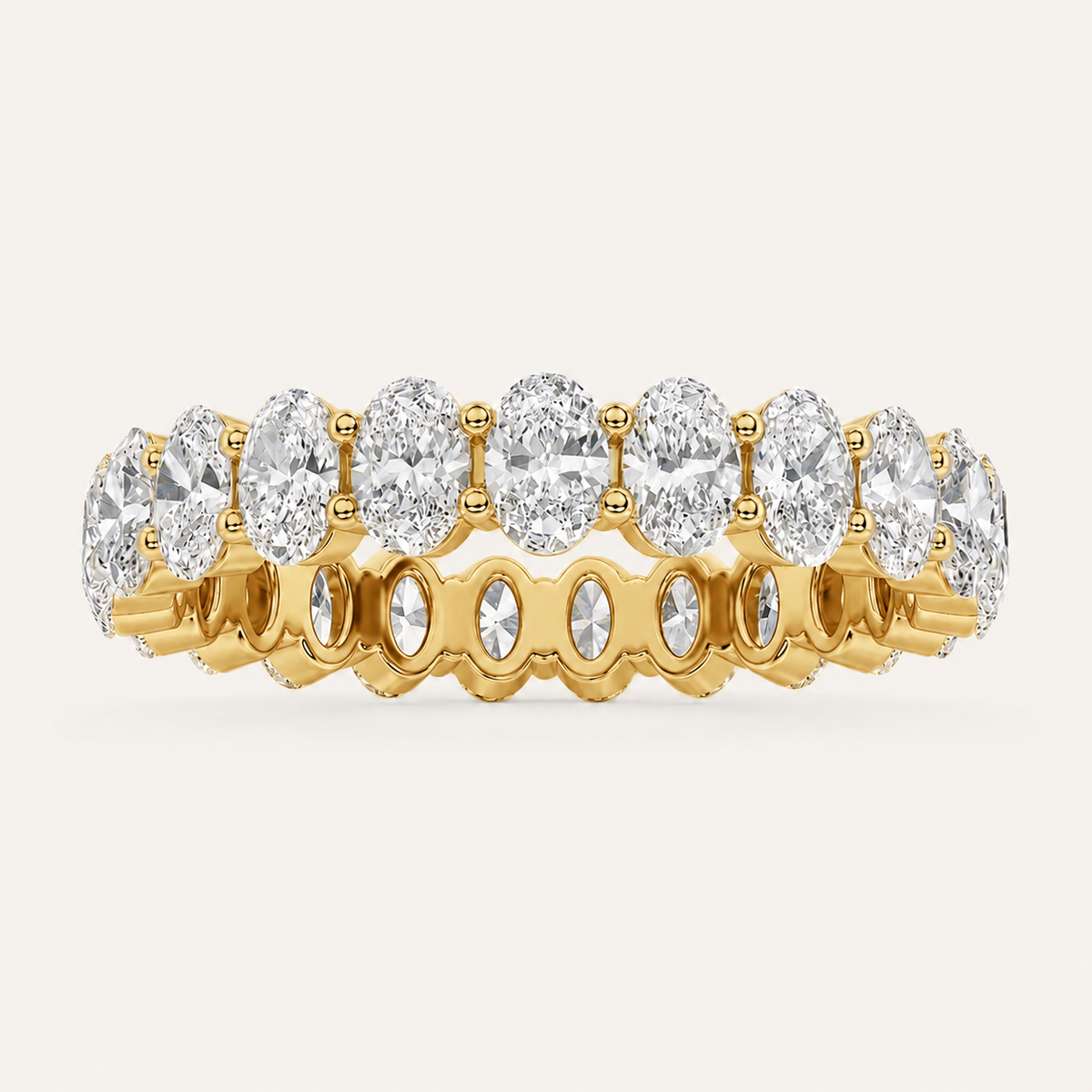 2.5CT Oval Shaped Lab Grown Diamond Split Prong Eternity Ring in 14K Gold (F/VS)