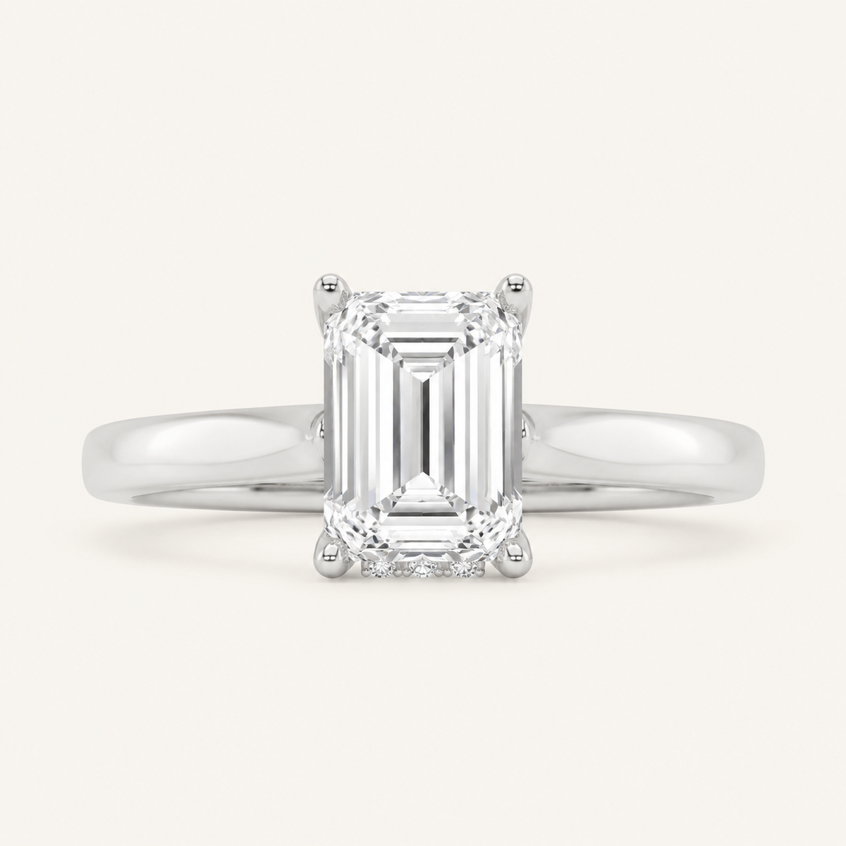 1.00 CT Emerald Cut Lab Grown Diamond Hidden Halo Ring