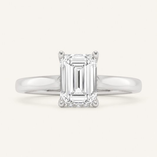 2.00 CT Emerald Cut Lab Grown Diamond Hidden Halo Ring
