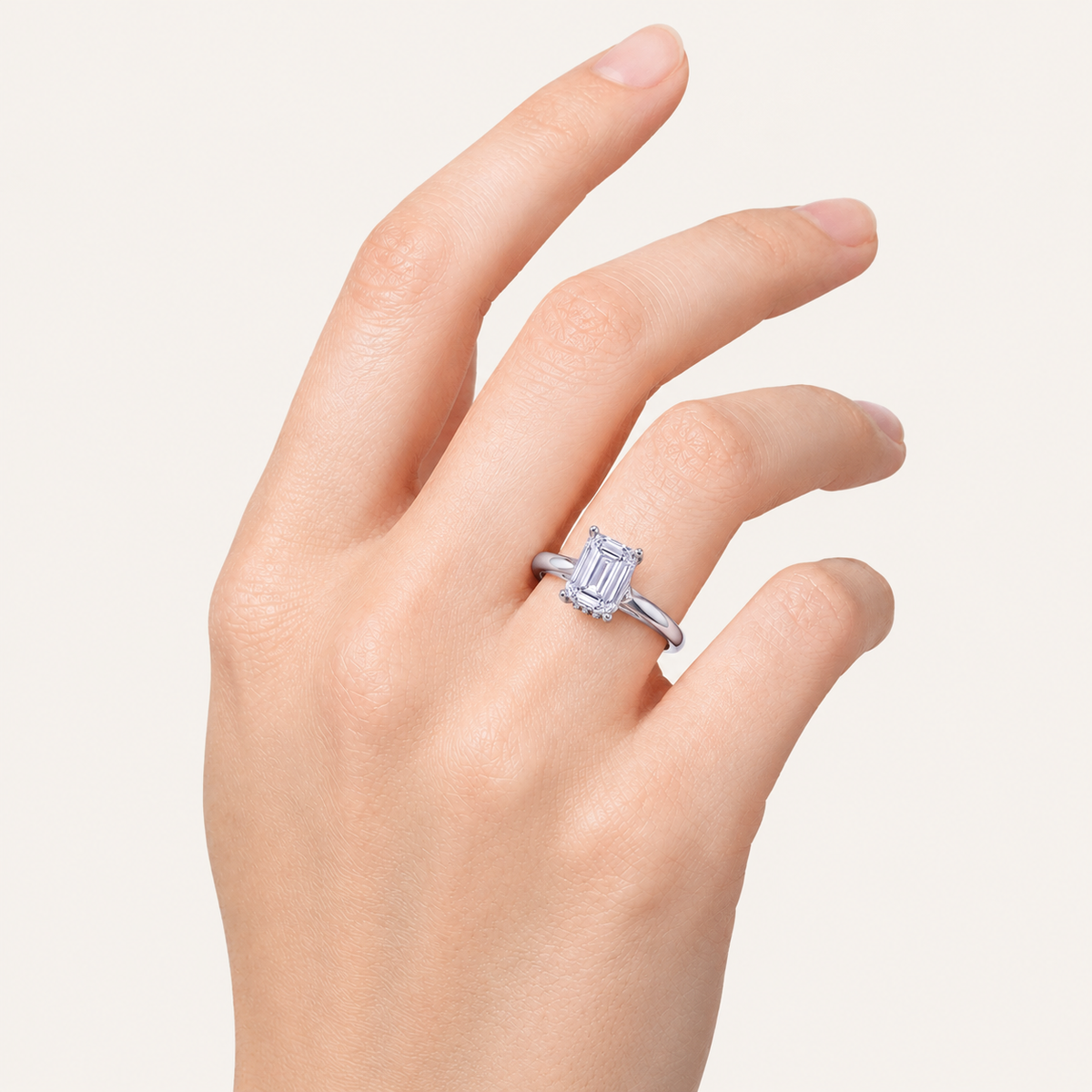 1.00 CT Emerald Cut Lab Grown Diamond Hidden Halo Ring
