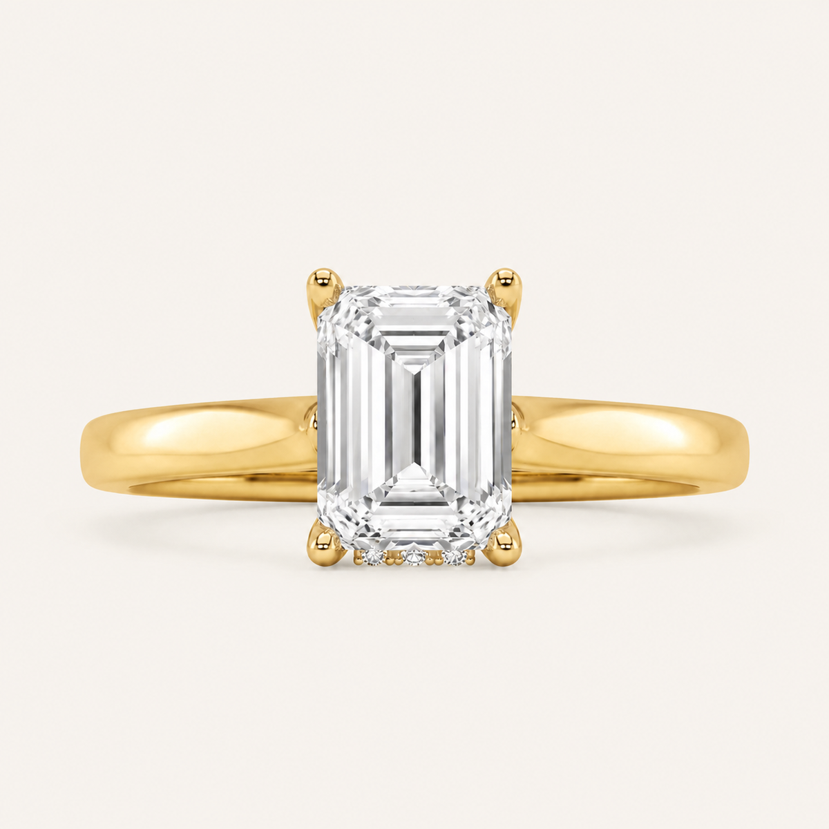 1.00 CT Emerald Cut Lab Grown Diamond Hidden Halo Ring