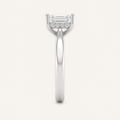 1.00 CT Emerald Cut Lab Grown Diamond Hidden Halo Ring