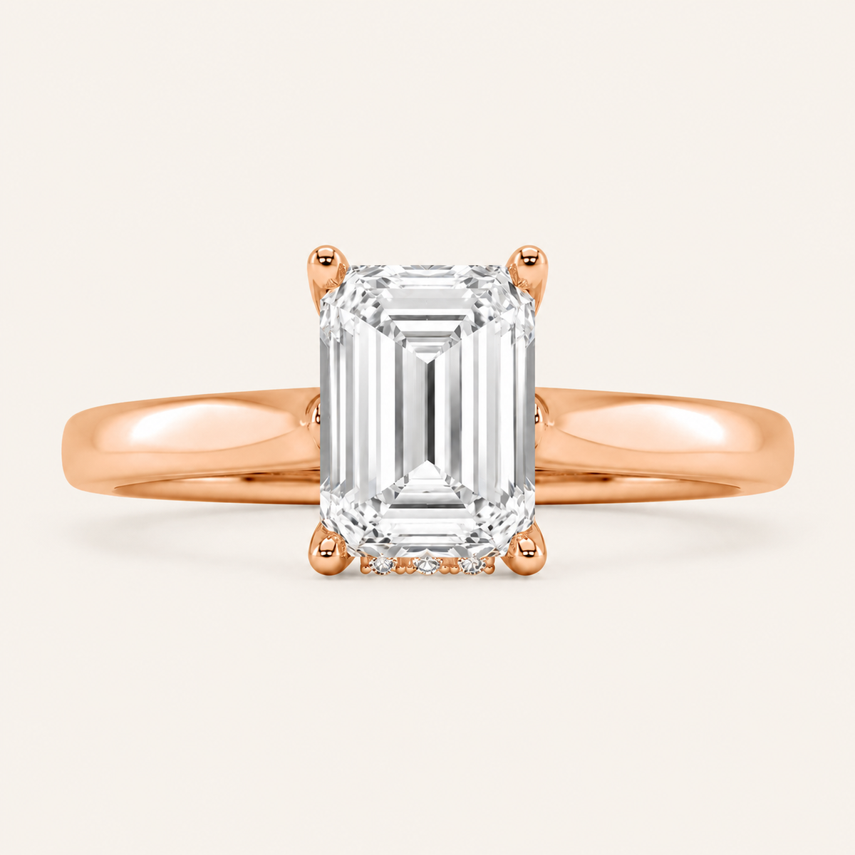 2.00 CT Emerald Cut Lab Grown Diamond Hidden Halo Ring
