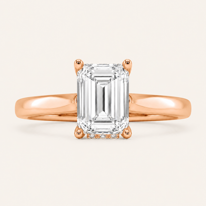 2.00 CT Emerald Cut Lab Grown Diamond Hidden Halo Ring