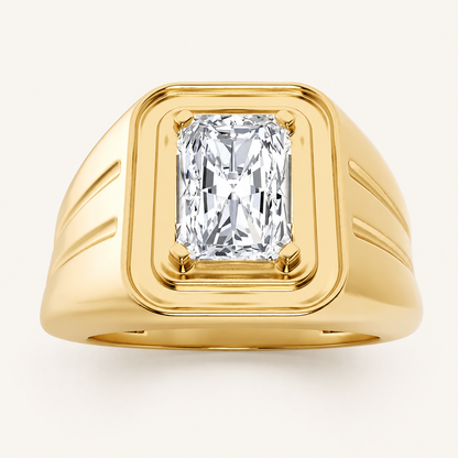 2CT Emerald Cut Lab Grown Diamond Solitaire Men's Ring