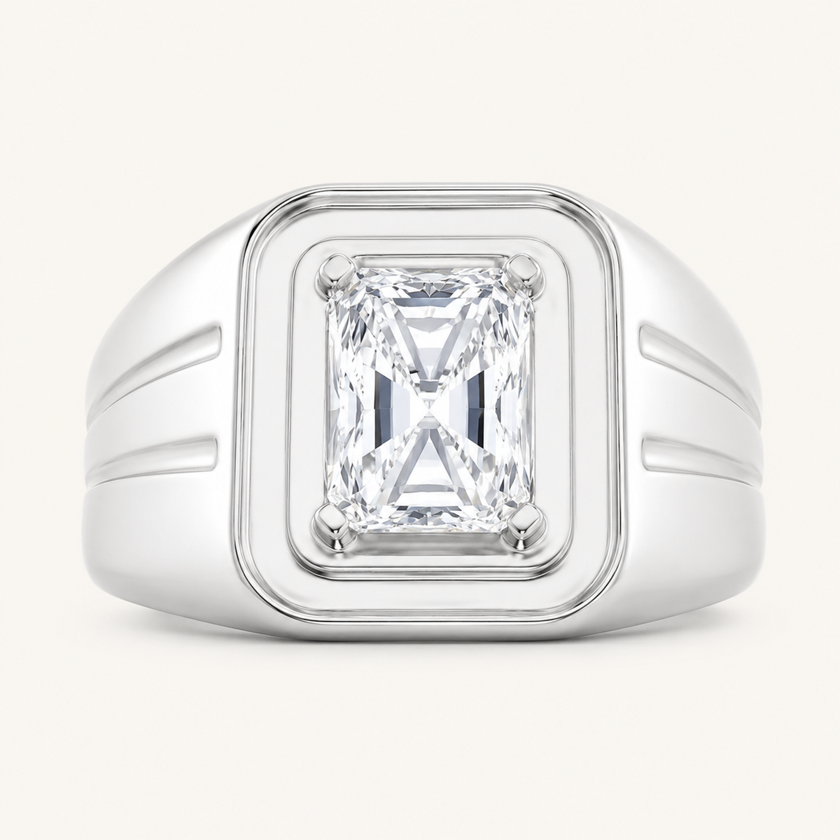 2CT Emerald Cut Lab Grown Diamond Solitaire Men's Ring
