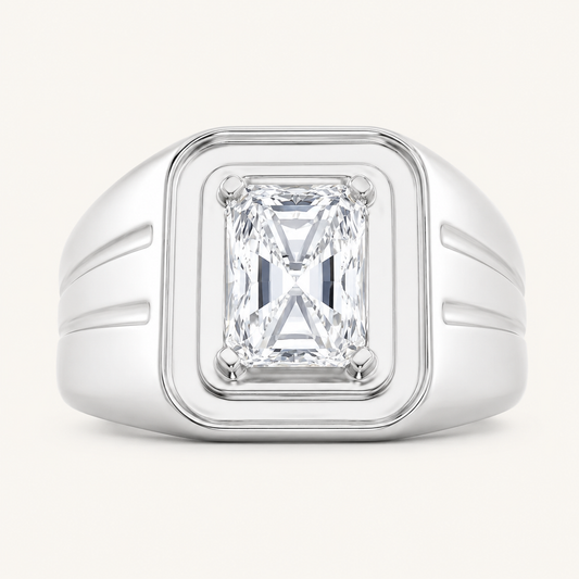 2CT Emerald Cut Lab Grown Diamond Solitaire Men's Ring