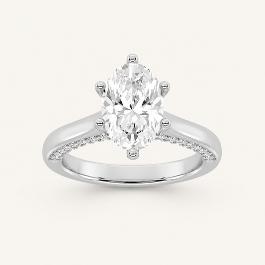1.25 CT Oval Cut Lab Grown Diamond Side Stone Ring