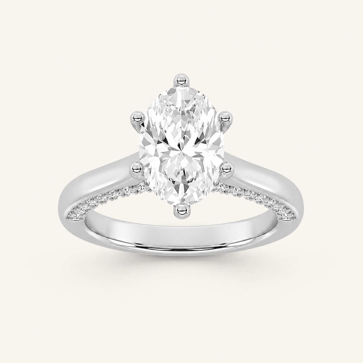 2.00 CT Oval Cut Lab Grown Diamond Side Stone Ring
