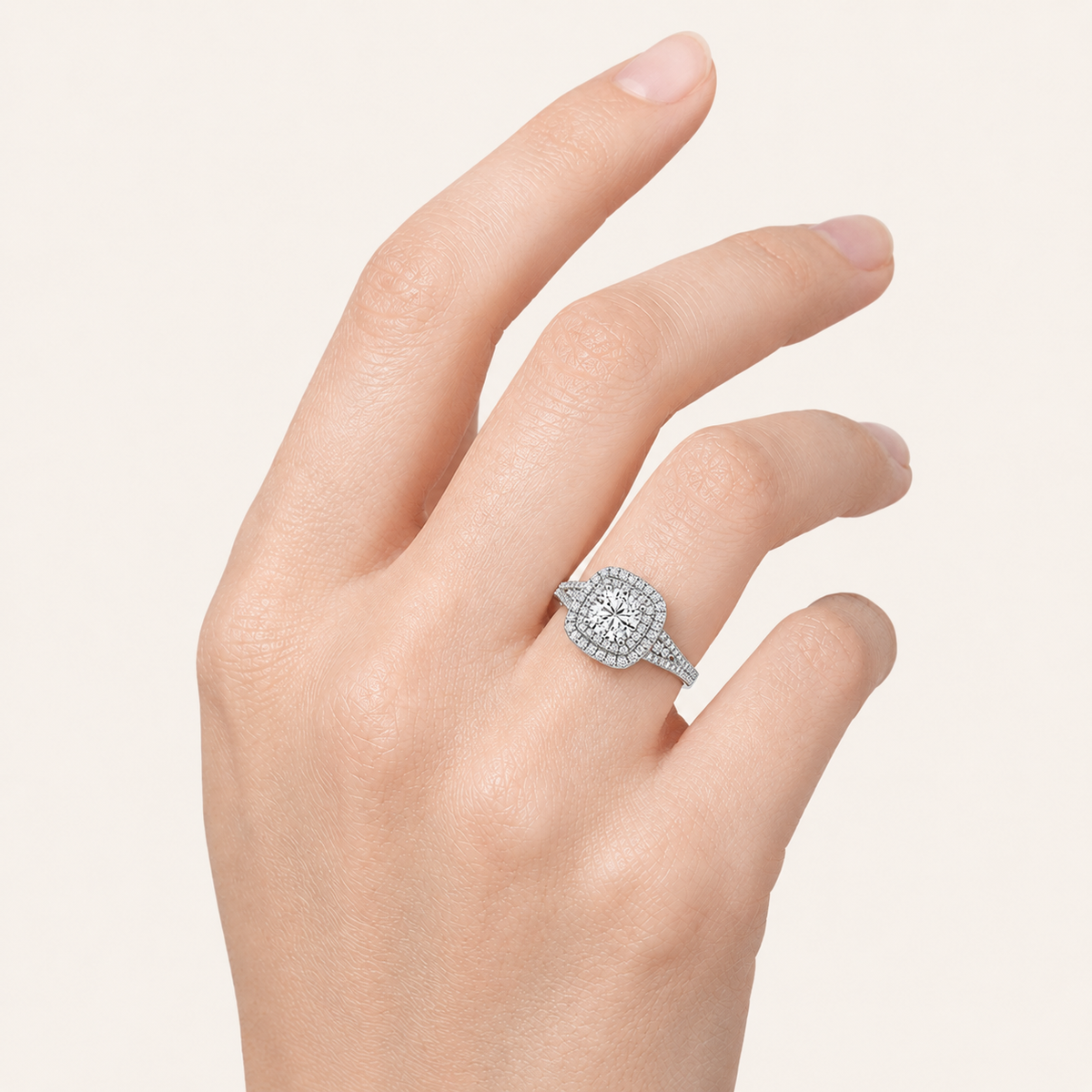 1.75CT Round Cut Lab Grown Diamond Halo Side Stone Ring