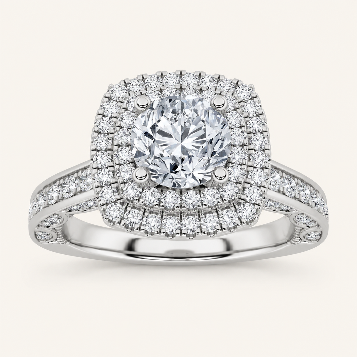 1.75CT Round Cut Lab Grown Diamond Halo Side Stone Ring