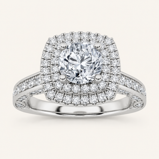 1.75CT Round Cut Lab Grown Diamond Halo Side Stone Ring