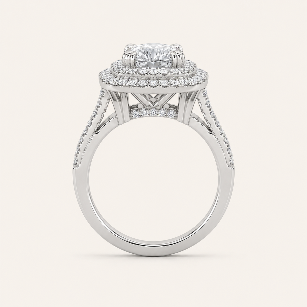 1.75CT Round Cut Lab Grown Diamond Halo Side Stone Ring