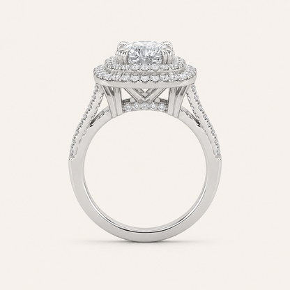1.75CT Round Cut Lab Grown Diamond Halo Side Stone Ring