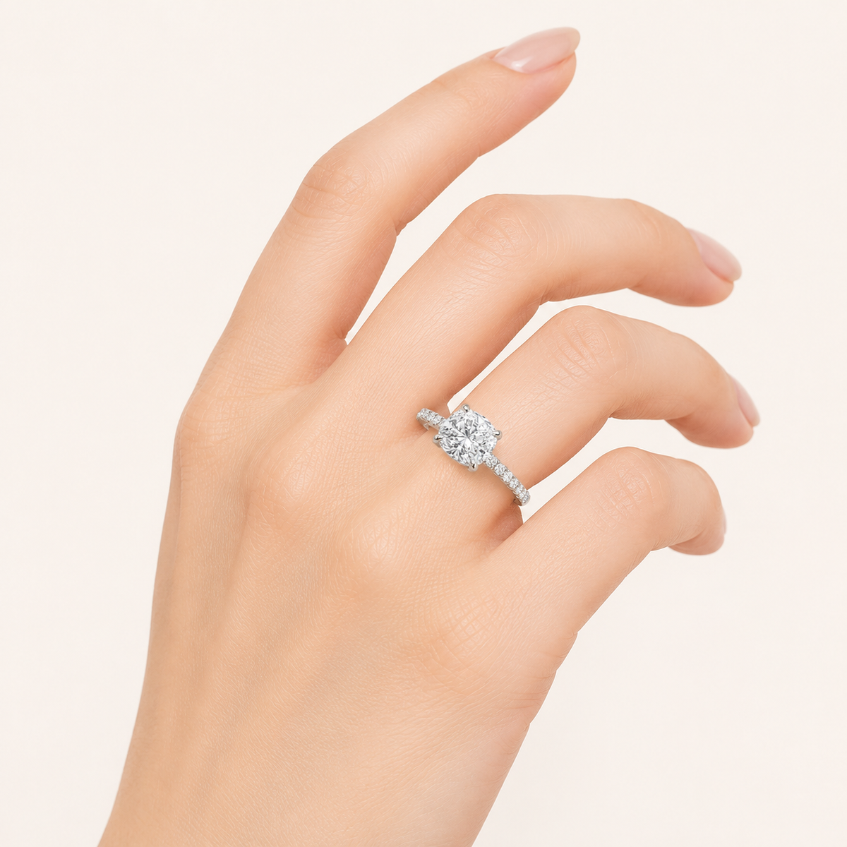 1.5CT Elongated Cushion Cut Lab Grown Diamond East West Side Stone Accented Ring